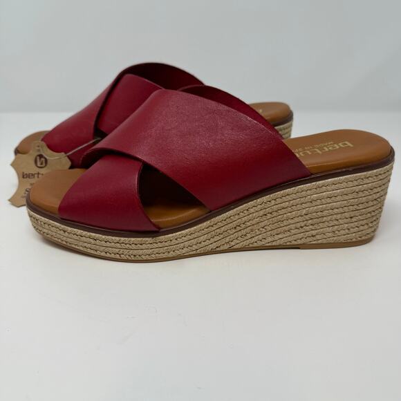 Bertuci Leather Sandals Women's 9.5 (41) Red Espadrilles Wedge Heel Summer NWT - Picture 3 of 15